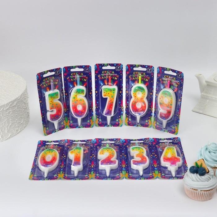 Шоу-бокс со свечами для торта цифры  Шоу-бокс со свечами для торта цифры "Цветное пламя", 10,2 см, 50 штук