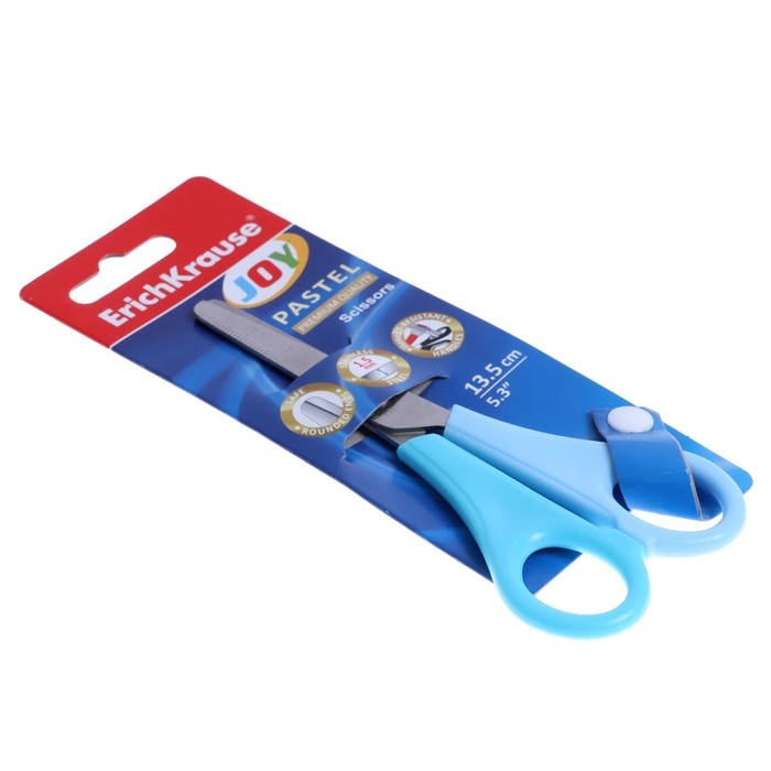 Ножницы детские ErichKrause Joy Pastel, 13.5 см, с закруглёнными концами лезвий и линейкой, блистер, МИКС Ножницы детские ErichKrause Joy Pastel, 13.5 см, с закруглёнными концами лезвий и линейкой, блистер, МИКС