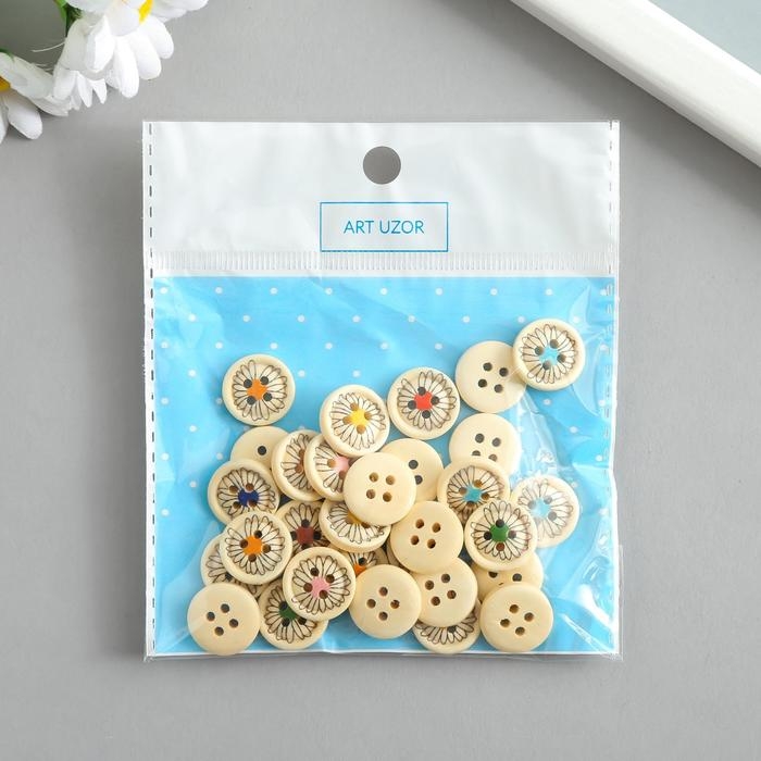 Пуговицы дерево для творчества 4 прокола Пуговицы дерево для творчества 4 прокола "Ромашка с яркой серединой" н-р 30шт 1,5х1,5х0,3 см