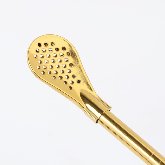 Бомбилья для чая Йерба Мате мини, набор 2 штуки с щёточками для чистки, золото, l-18.5 см Бомбилья для чая Йерба Мате мини, набор 2 штуки с щёточками для чистки, золото, l-18.5 см