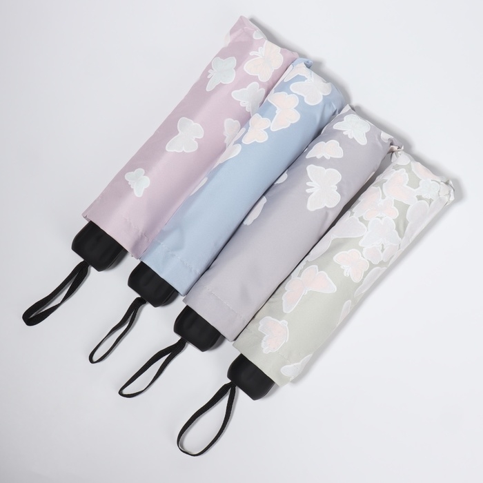 Зонт механический «Бабочки», с проявляющимся рисунком, эпонж, 4 сложения, 8 спиц, R = 49/55 см, D = 110 см, цвет МИКС Зонт механический «Бабочки», с проявляющимся рисунком, эпонж, 4 сложения, 8 спиц, R = 49/55 см, D = 110 см, цвет МИКС