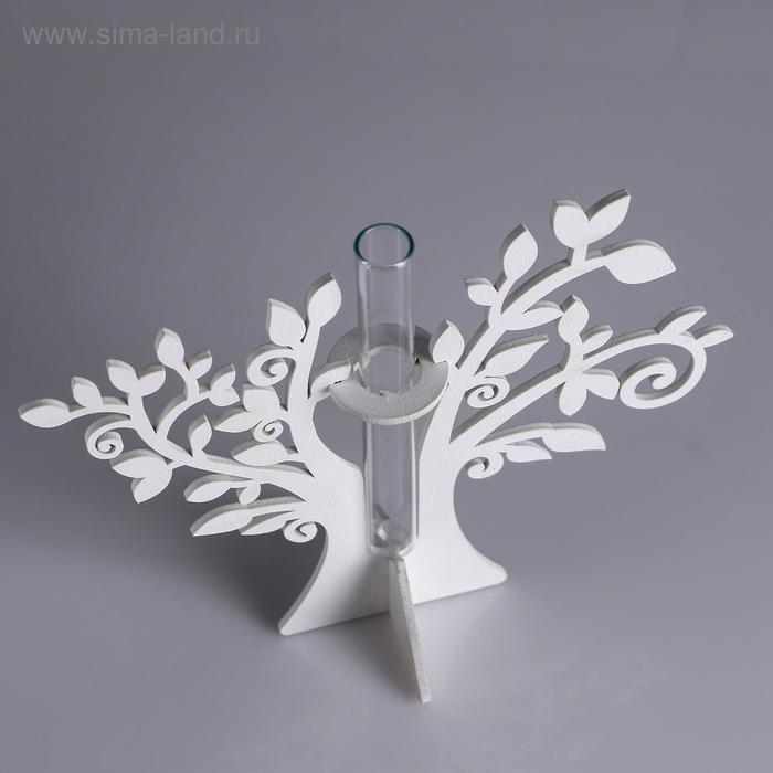 Кашпо деревянное 21×7.6×18.6 см с 1 колбой  Кашпо деревянное 21×7.6×18.6 см с 1 колбой "Дерево", белый