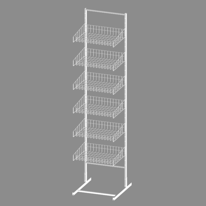 Стойка торговая универсальная 6 корзин 440 мм, цвет белый Стойка торговая универсальная 6 корзин 440 мм, цвет белый