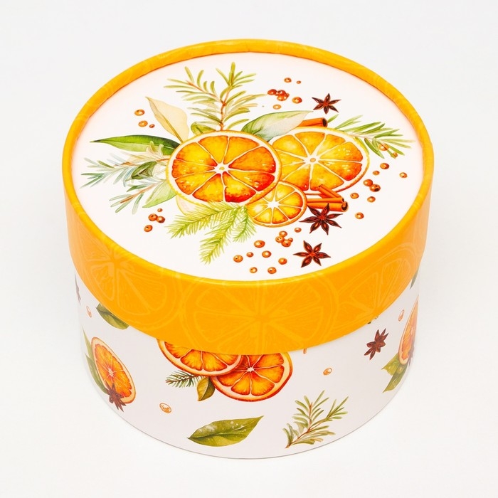 Новый год. Коробка подарочная новогодняя для макарун тубус без окна Новый год. Коробка подарочная новогодняя для макарун тубус без окна "Мандаринки", 12 х 8 см.