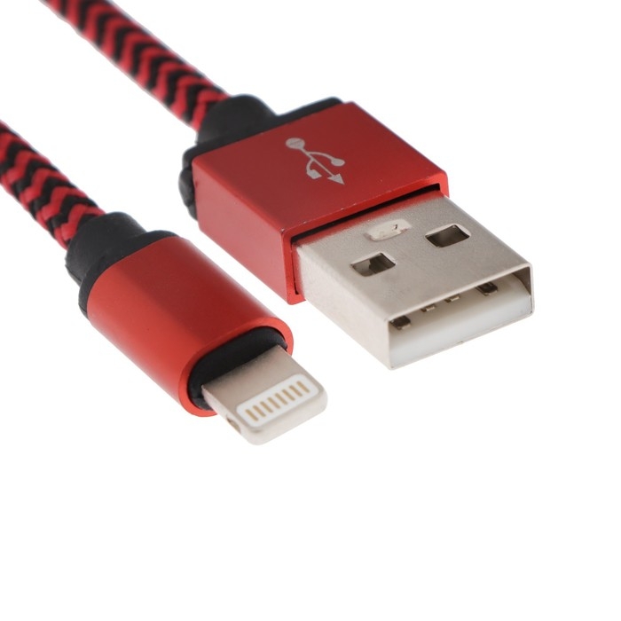 Кабель Luazon, Lightning - USB, 1 А, 1 м, оплётка нейлон, красный Кабель Luazon, Lightning - USB, 1 А, 1 м, оплётка нейлон, красный