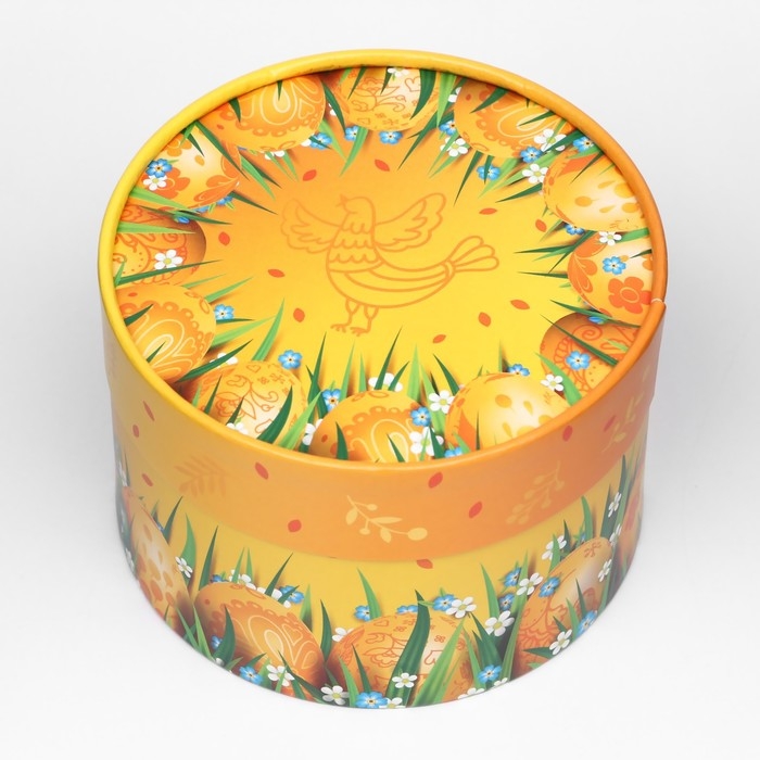 Коробка Коробка "Пасхальные яйца на оранжевом", завальцованная, 13 х 8,5 см