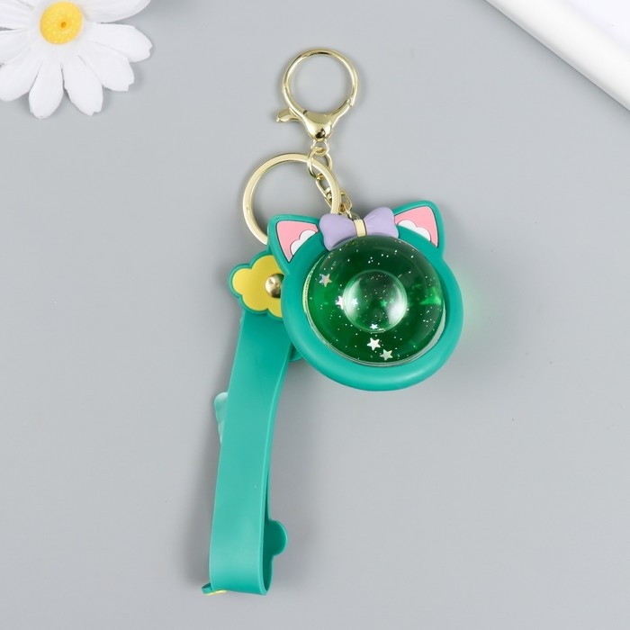 Брелок резина  Брелок резина "Шарик-котик" с браслетом и карабином, зелёный 4х5,5х5,5 см