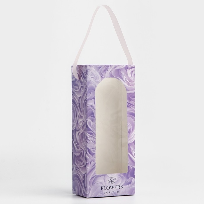 Пакет-переноска для цветов с пластиковым окном, Flowers, сиреневая, 30 х 12 х 8 см Пакет-переноска для цветов с пластиковым окном, Flowers, сиреневая, 30 х 12 х 8 см