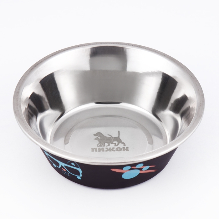 Миска округлая с нескользящим основанием и принтом, 450 мл, чёрная