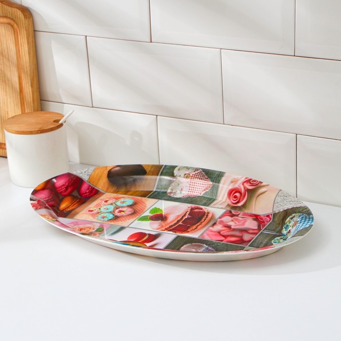 Поднос овальный Доляна «Макаруны», 37×24×3 см, цвет МИКС Поднос овальный Доляна «Макаруны», 37×24×3 см, цвет МИКС