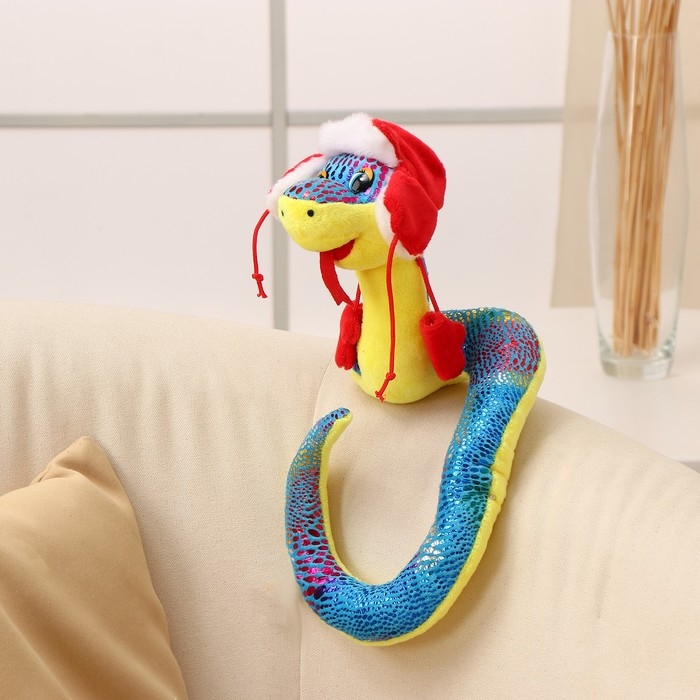 Мягкая игрушка «Змея», в шапке ушанке, 15 см, цвет синий Мягкая игрушка «Змея», в шапке ушанке, 15 см, цвет синий