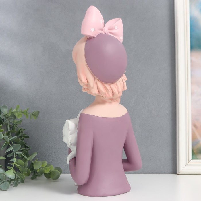 Сувенир полистоун Сувенир полистоун "Малышка с косой, бантом в горох, с котом" 36х12х15,5 см