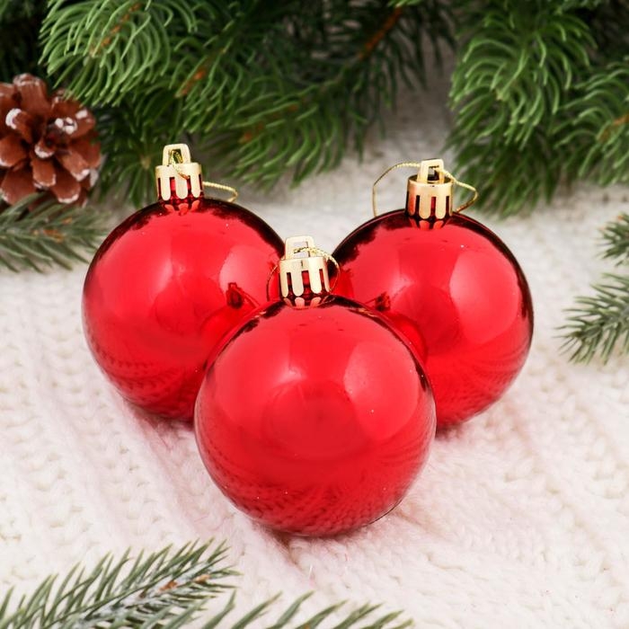 Набор шаров пластик d-6 см, 6 шт Набор шаров пластик d-6 см, 6 шт "Глянец" красный