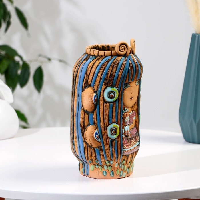 Сувенир керамика Сувенир керамика "Девочка из сказки с единорогом"(Ваза), тёмная h=24,5см V=1.5л