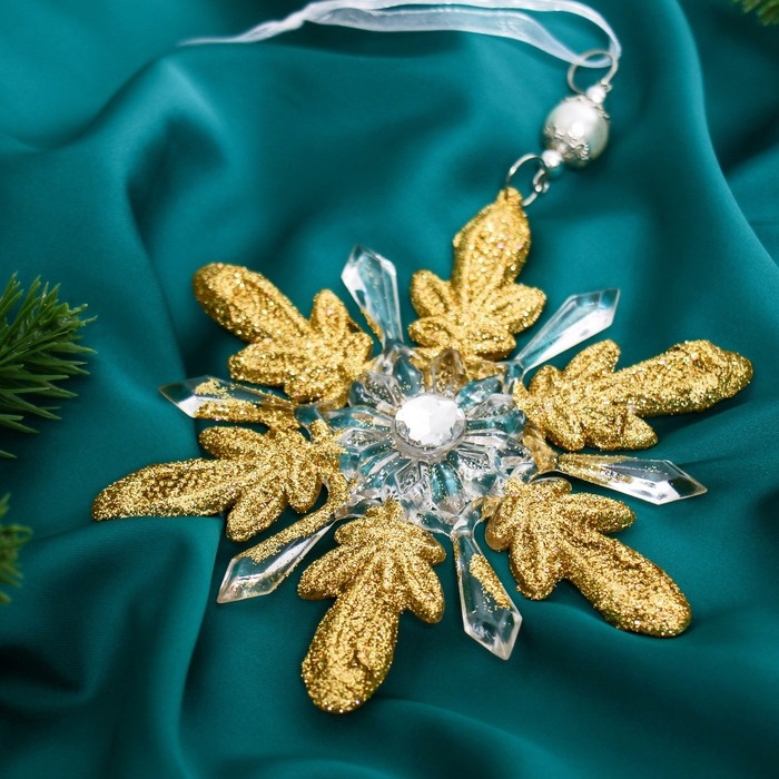 Украшение ёлочное Украшение ёлочное "Снежинки лучистые блеск" 14х14 см, микс, прозрачно-золотой