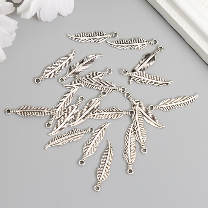 Декор для творчества металл Декор для творчества металл "Пёрышко" серебро набор 20 шт 2,6х0,7 см