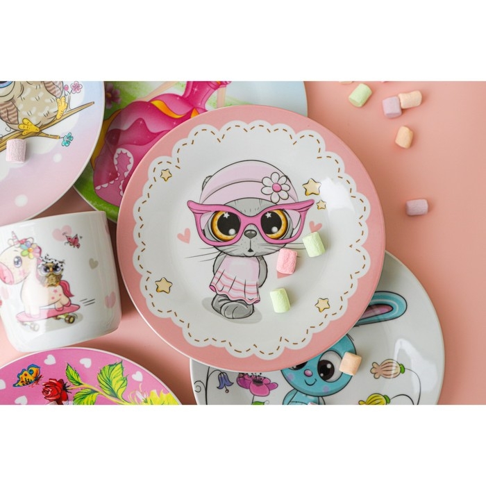 Тарелка керамическая Доляна «Котик», d=17,5 см, цвет белый Тарелка керамическая Доляна «Котик», d=17,5 см, цвет белый