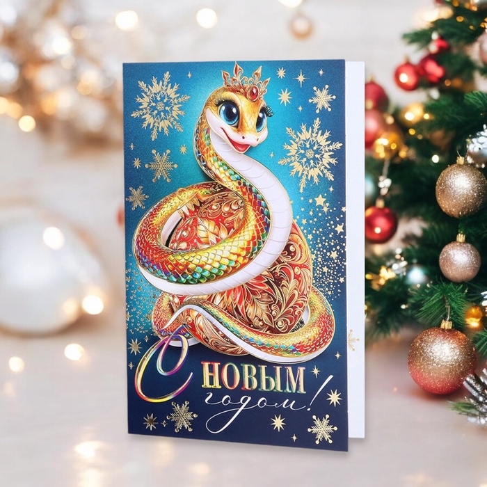 Открытка Открытка "С Новым Годом!" конгрев, тиснение, символ года, 12,5 х 19,4 см