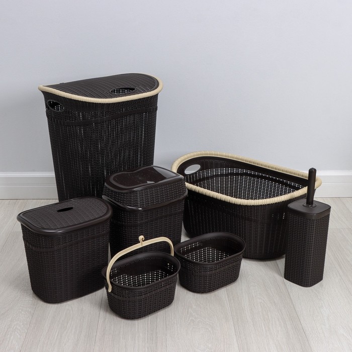 Набор для ванной комнаты 7 предметов: корзина 4 шт, корзина для белья, ведро для мусора, ёрш, цвет коричневый Набор для ванной комнаты 7 предметов: корзина 4 шт, корзина для белья, ведро для мусора, ёрш, цвет коричневый