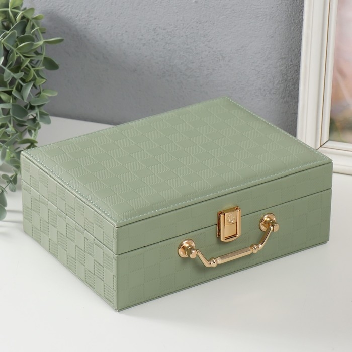 Шкатулка кожзам для украшений  Шкатулка кожзам для украшений "Кейс. Шахматка" зелёная 17,5х24х9 см