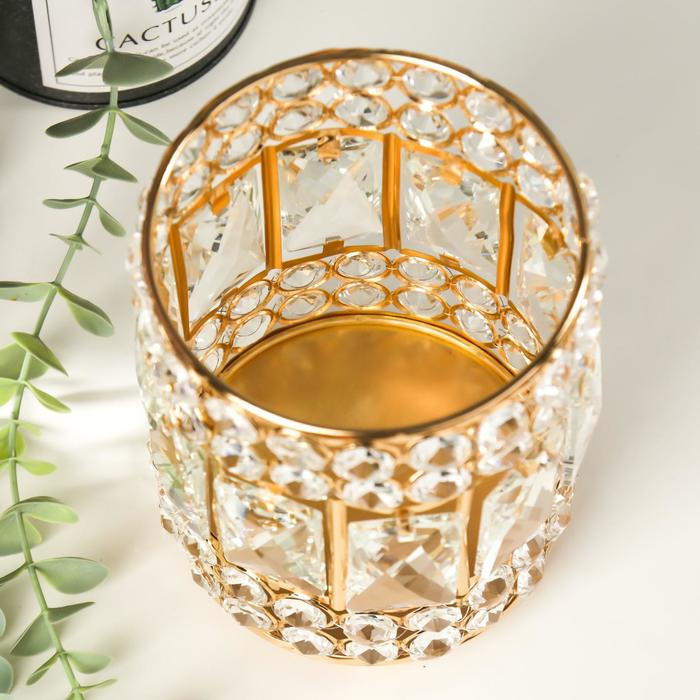 Подсвечник металл, стекло на 1 свечу Подсвечник металл, стекло на 1 свечу "Прямоугольники и круги" золото 15,3х11х11 см