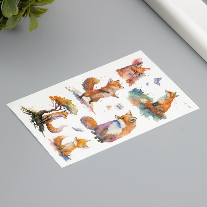 Татуировка на тело фосфорные с блёстками Татуировка на тело фосфорные с блёстками "Лисёнок" 7,5х12 см