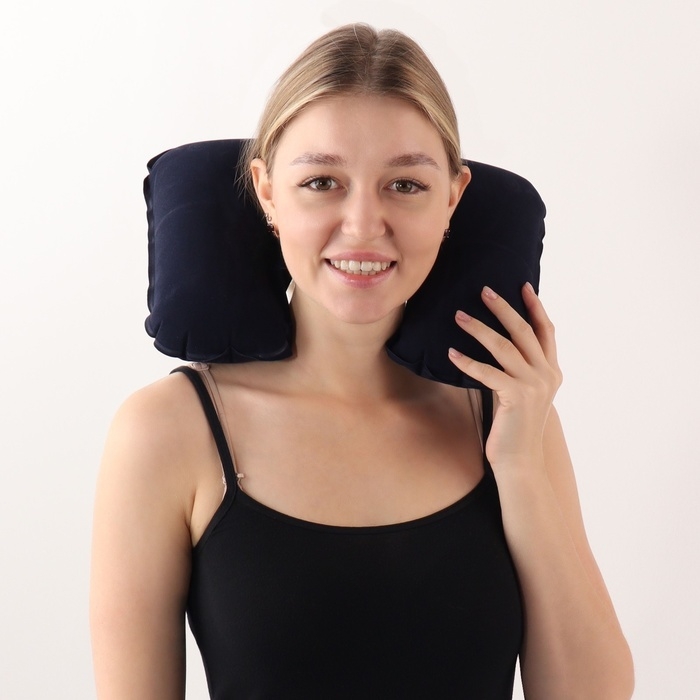 Подушка для шеи дорожная, надувная, 42 × 26,5 см, цвет синий Подушка для шеи дорожная, надувная, 42 × 26,5 см, цвет синий