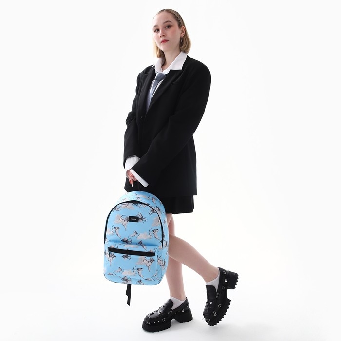 Рюкзак школьный текстильный «Ангелы», 42х14х28 см, цвет голубой