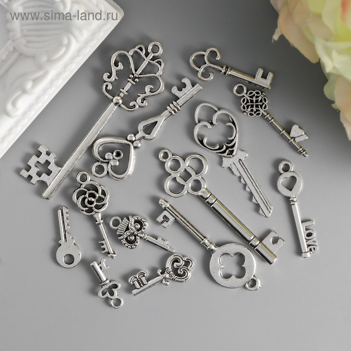 Подвески Подвески "Ключи" цвет серебро набор 13 шт 16-46 мм
