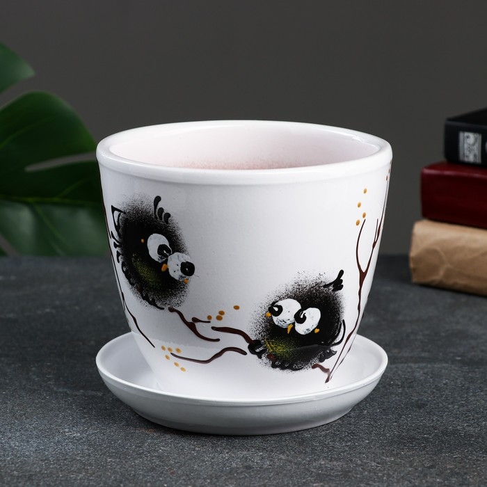 Горшок цветочный Горшок цветочный "Птички" 1 л, белый