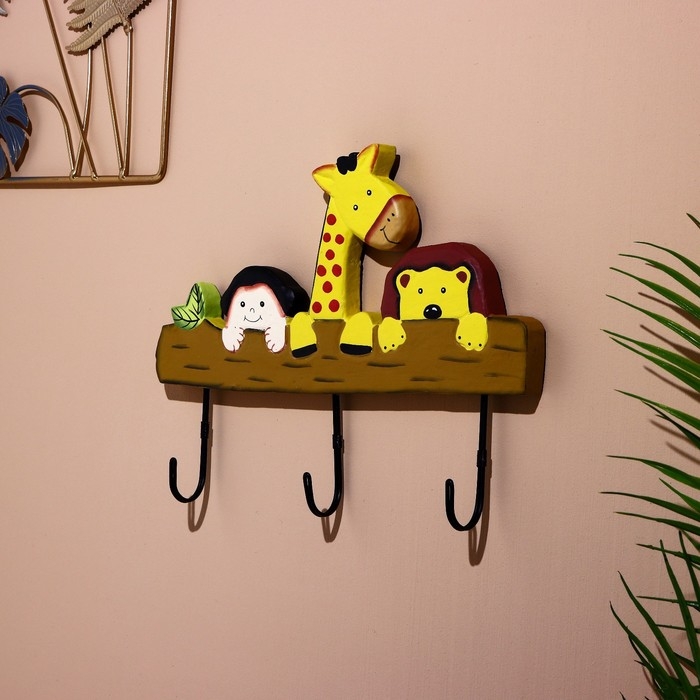 Вешалка Вешалка "Зверята" дерево (3 крючка) 30 см