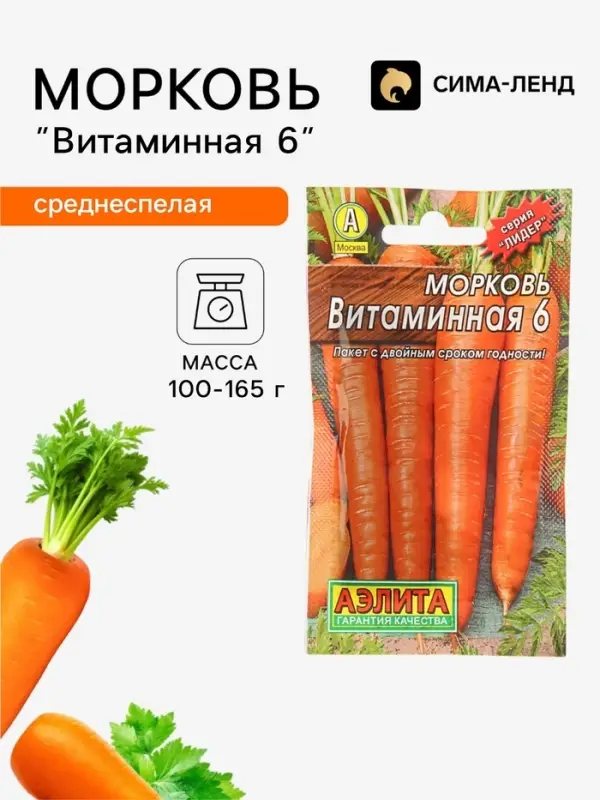 Семена Морковь &laquo;Витаминная 6&raquo;, 2 г, &laquo;Аэлита&raquo;