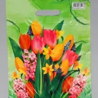 Пакет "Нежный букет" полиэтиленовый с вырубной ручкой, 30х40 см, 30 мкм