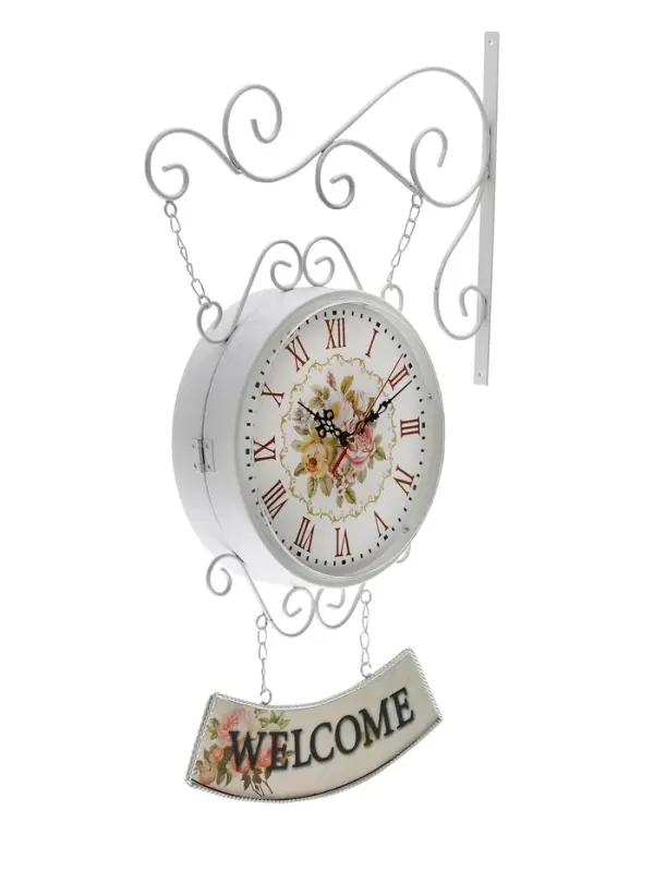 Часы настенные двусторонние, на подвесе WELCOME, d=23 см, 47&times;31 см, 2хАА, белые