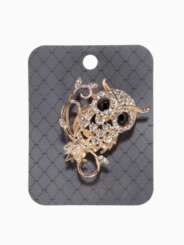 Брошь &laquo;Филин пушистый на ветке&raquo;, белая в золоте