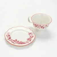 Чайная пара &laquo;Розовый сад&raquo;: кружка 280 мл, блюдце d=16 см, ручная работа