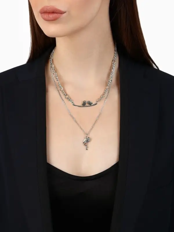 Кулон &laquo;Цепь&raquo;, фламинго, цвет серебро