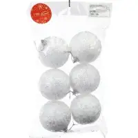 Ёлочные игрушки &laquo;Пушинка - бисер&raquo;, шары новогодние, d=6.5 см, набор 6 шт., белый