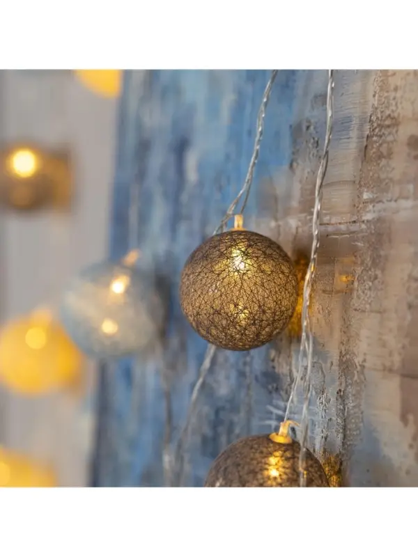 Гирлянда &laquo;Нить&raquo; 5 м с насадками &laquo;Клубки небесные&raquo;, IP20, прозрачная нить, 20 LED, свечение тёплое белое, 220 В