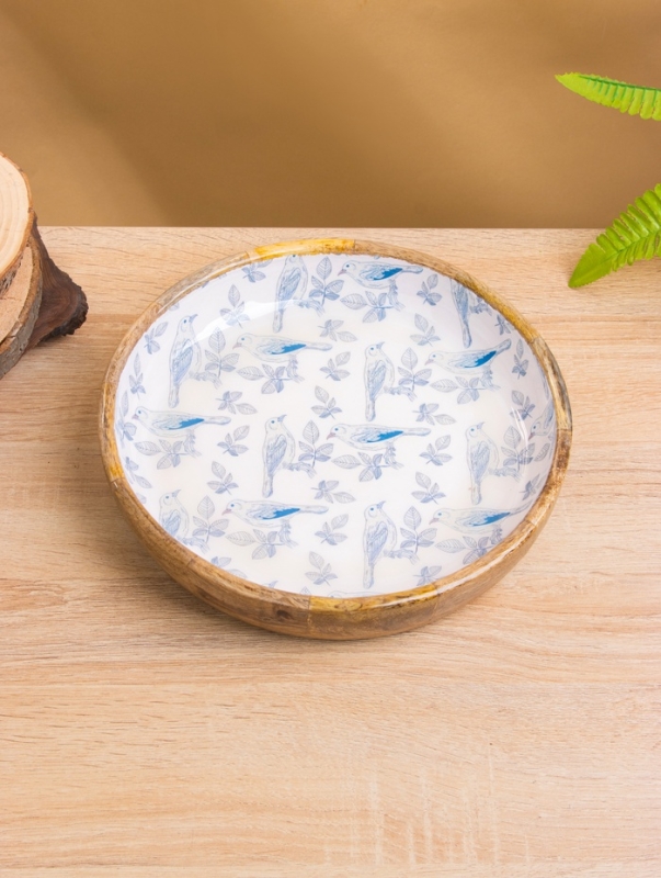 Блюдо "Синие птицы" дерево манго 25,5х25,5х6 см