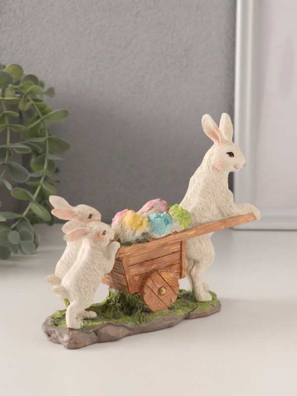 Сувенир полистоун "Кролики везут тележку с капустой" 16х5,5х13 см