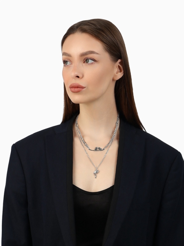 Кулон «Цепь» фламинго, цвет серебро