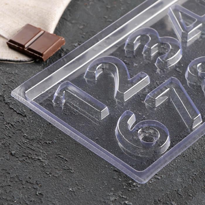 Форма для шоколада и конфет «Цифры», 10 ячеек, 22×11 см, цвет прозрачный Форма для шоколада и конфет «Цифры», 10 ячеек, 22×11 см, цвет прозрачный