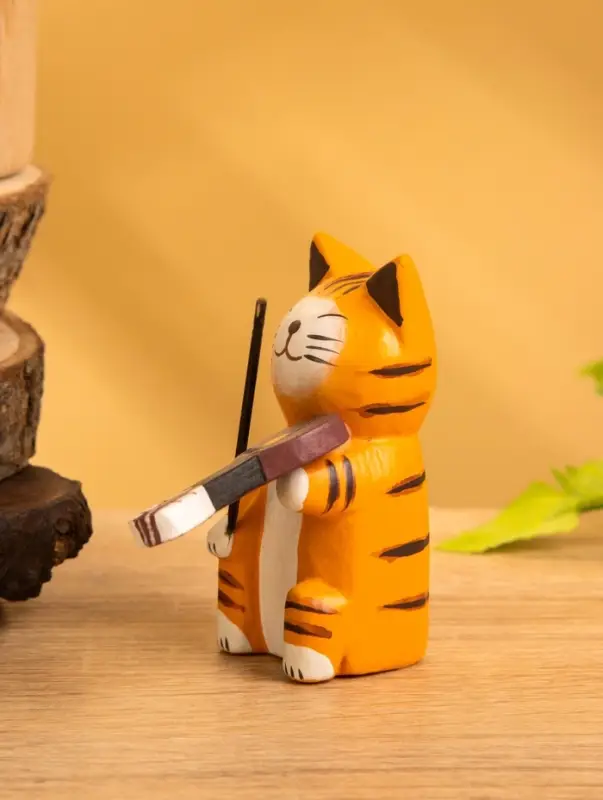 Сувенир «Кот скрипач», 3.5×8×8 см, дерево, оранжевый