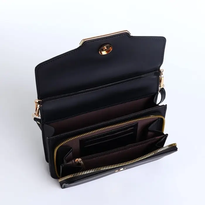 Сумка женская мессенджер на магнитах, 20&times;4&times;13 см, чёрная