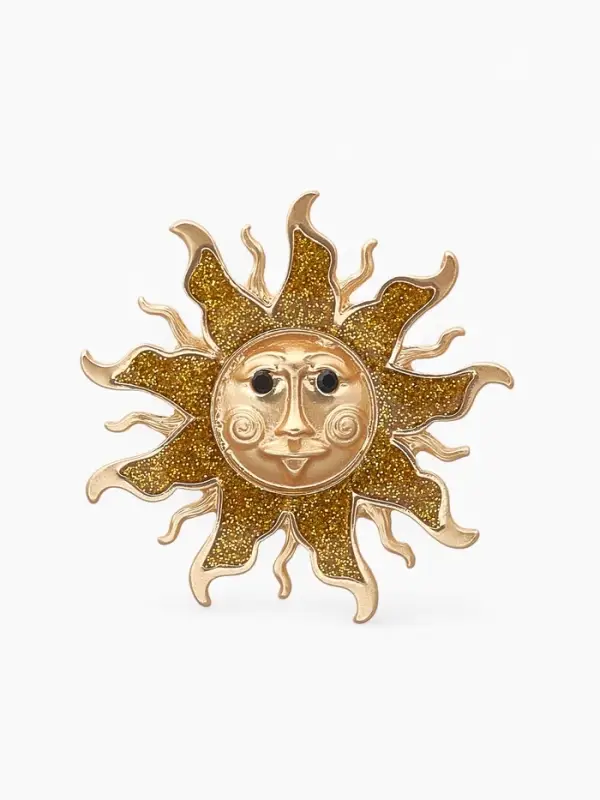 Брошь &laquo;Солнце&raquo;, чёрная, золотой в матовом золоте