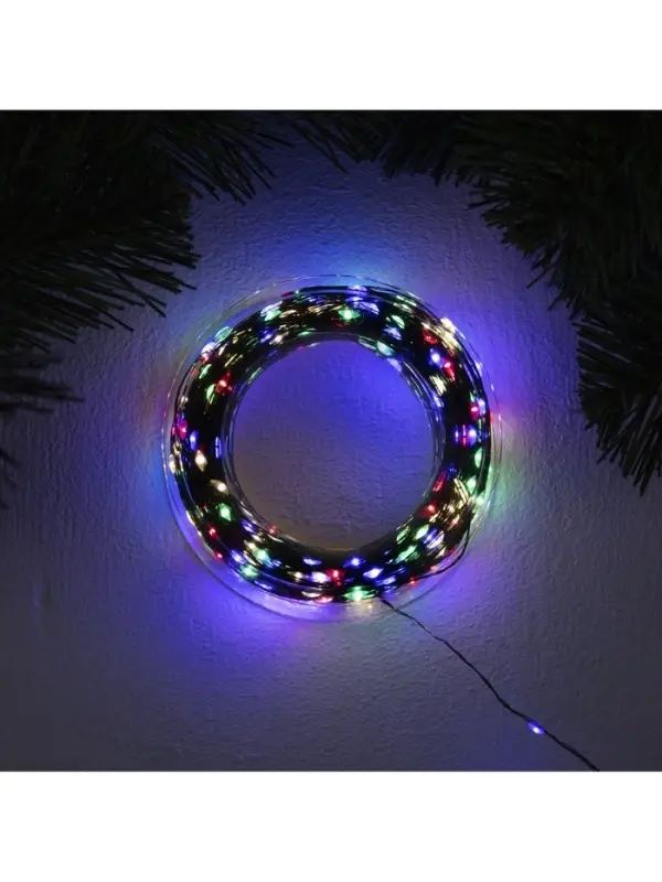 Гирлянда &laquo;Нить&raquo; 50 м, роса, IP44, зелёная нить, 500 LED, свечение мульти, 8 режимов, 31 В