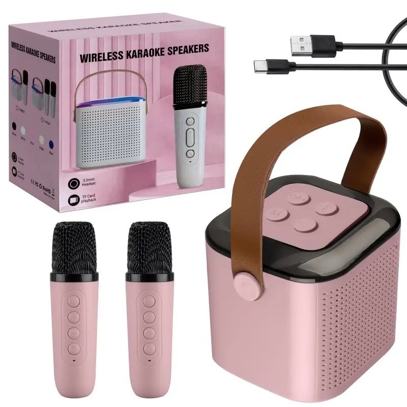 Портативная акустика с 2 микрофонами Y1 Розовая