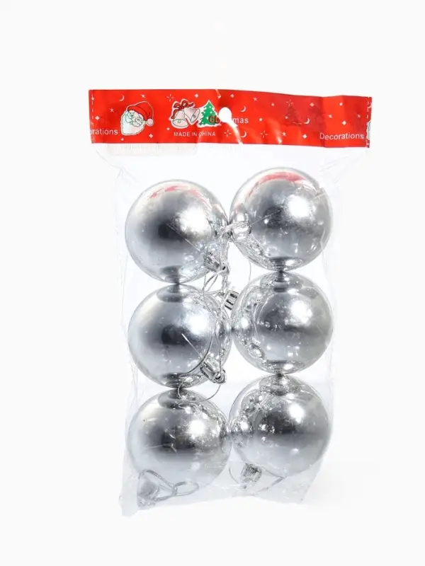 Ёлочные игрушки &laquo;Глянец&raquo;, шары новогодние, d=6 см, набор 6 шт., серебро