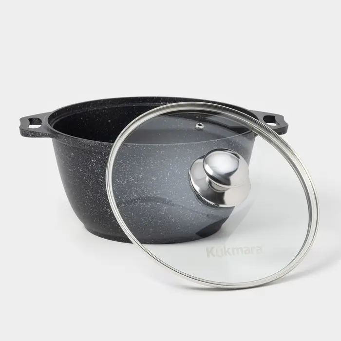 Кастрюля KUKMARA &laquo;Мраморная&raquo;, 3 л, d=24 см, h=17 см, стеклянная крышка, антипригарное покрытие, литой алюминий, серый